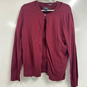0489 Land's End Burgundy Cardigan & Shirt Set | Size XL | Casual Layering Piece